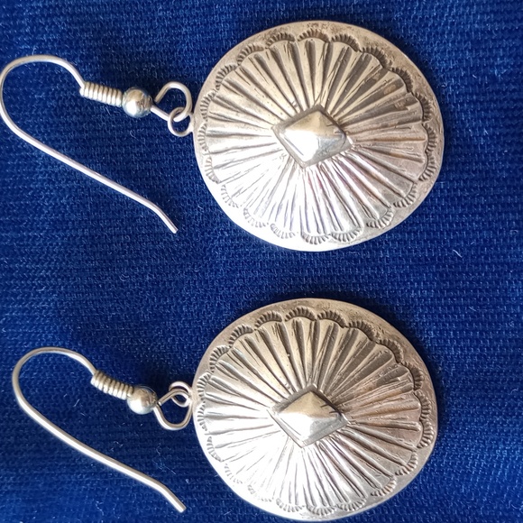 Traditional Sterling Silver Concho Dangle Earrings - Picture 5 of 13